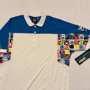 Vintage 1990’s Prince Cross- Sport Blue and White Polo with Graphic Sleeves NWT